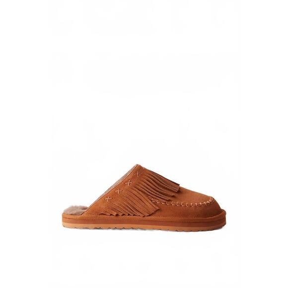 NEW FREE PEOPLE women's fallon fringe mule in toffee suede